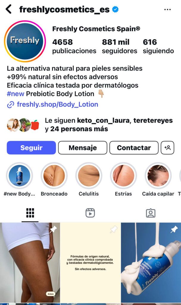 Bio de instagram de un ecommerce
